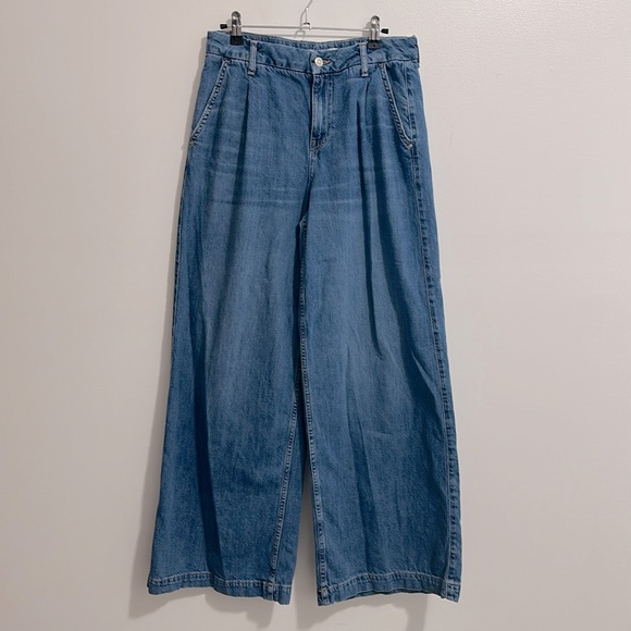 Zara Medium Wash High Rise Wide Leg Pleated Jeans Womens 4 - Picture 2 of 6